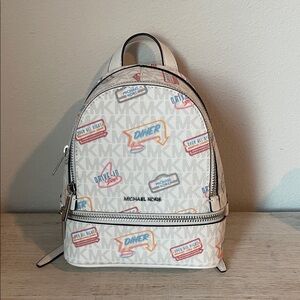 Michael Kors White Crossbody/backpack with Retro Print